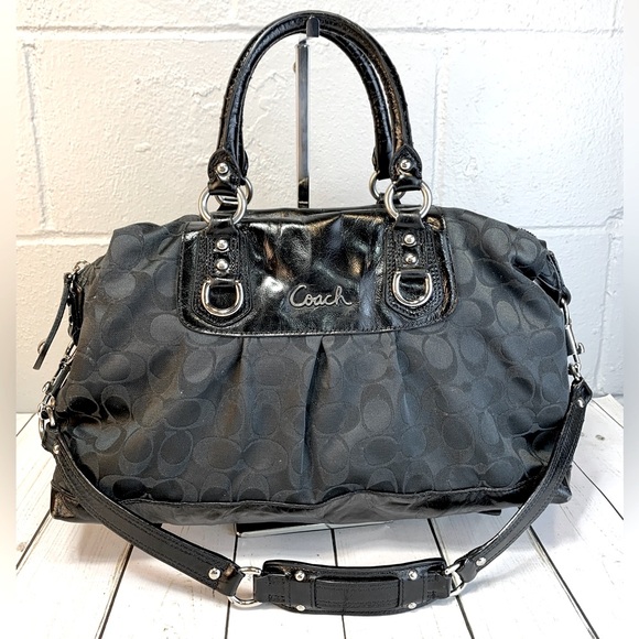 COACH Ashley Signature C Convertible Satchel Hobo Bag Black F15440 - Picture 1 of 11